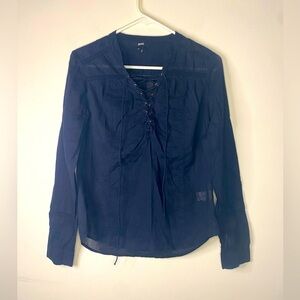 Paige Dark Blue Long Sleeve V Neck Blouse Shirt Extra Small Dark Grunge Punk
